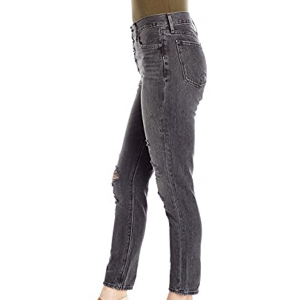 High Rise Mom Skinny Distressed Charcoal Jeans - Picture 3 of 8